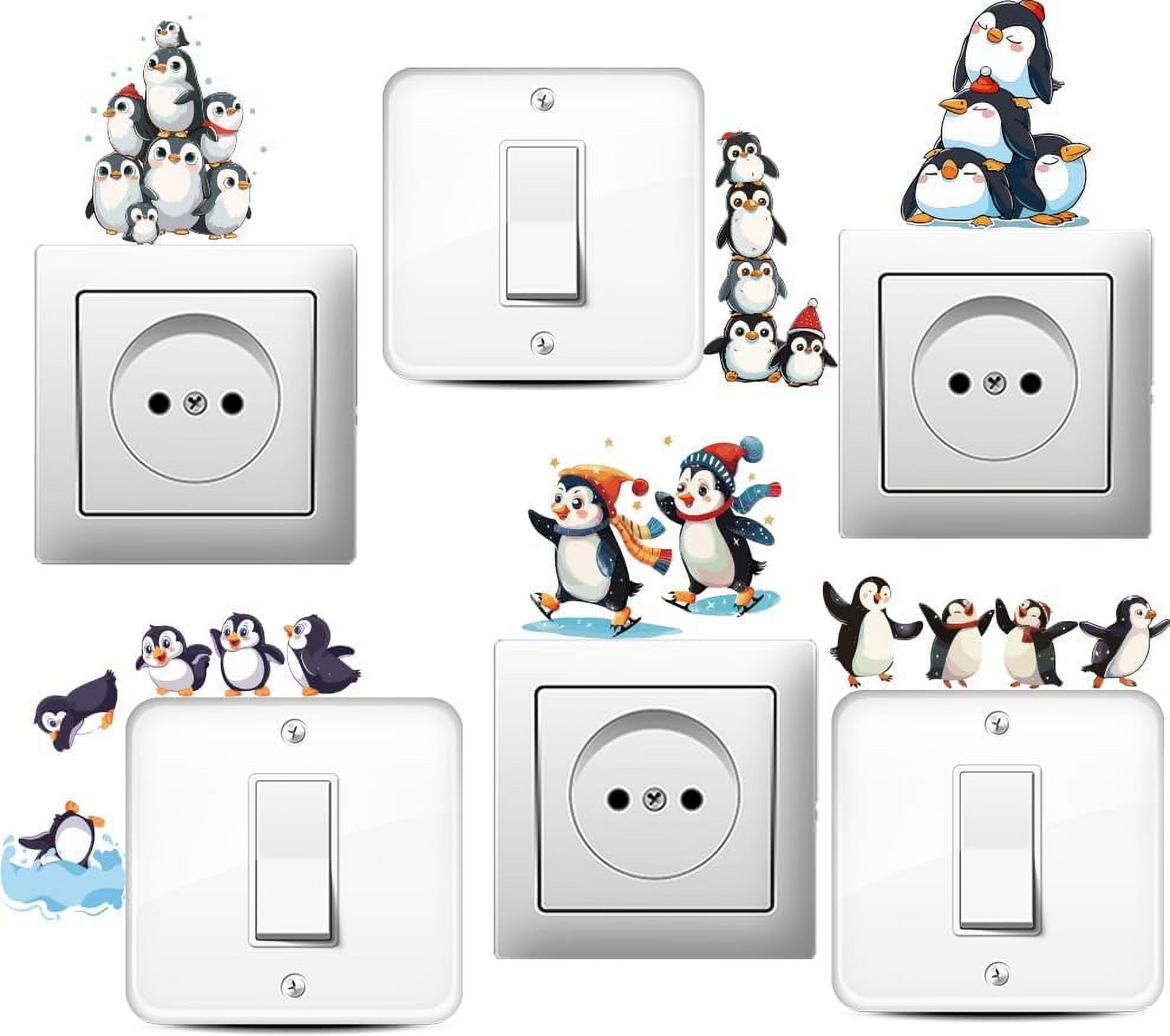 6 Pcs Cute Penguin Creative Light Switch Stickers Penguin Wall Sticker ...