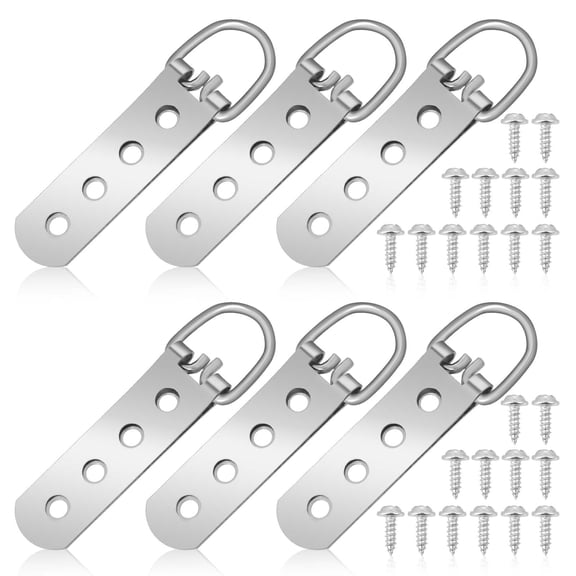 6 Pcs D Ring Picture Hangers Heavy Heavy Mirror Mounting Hardware with 24 Pcs Screws, 4 Holes Heavy Duty Picture Frame Hardware for Hanging Mirror Clock Painting Picture Photo