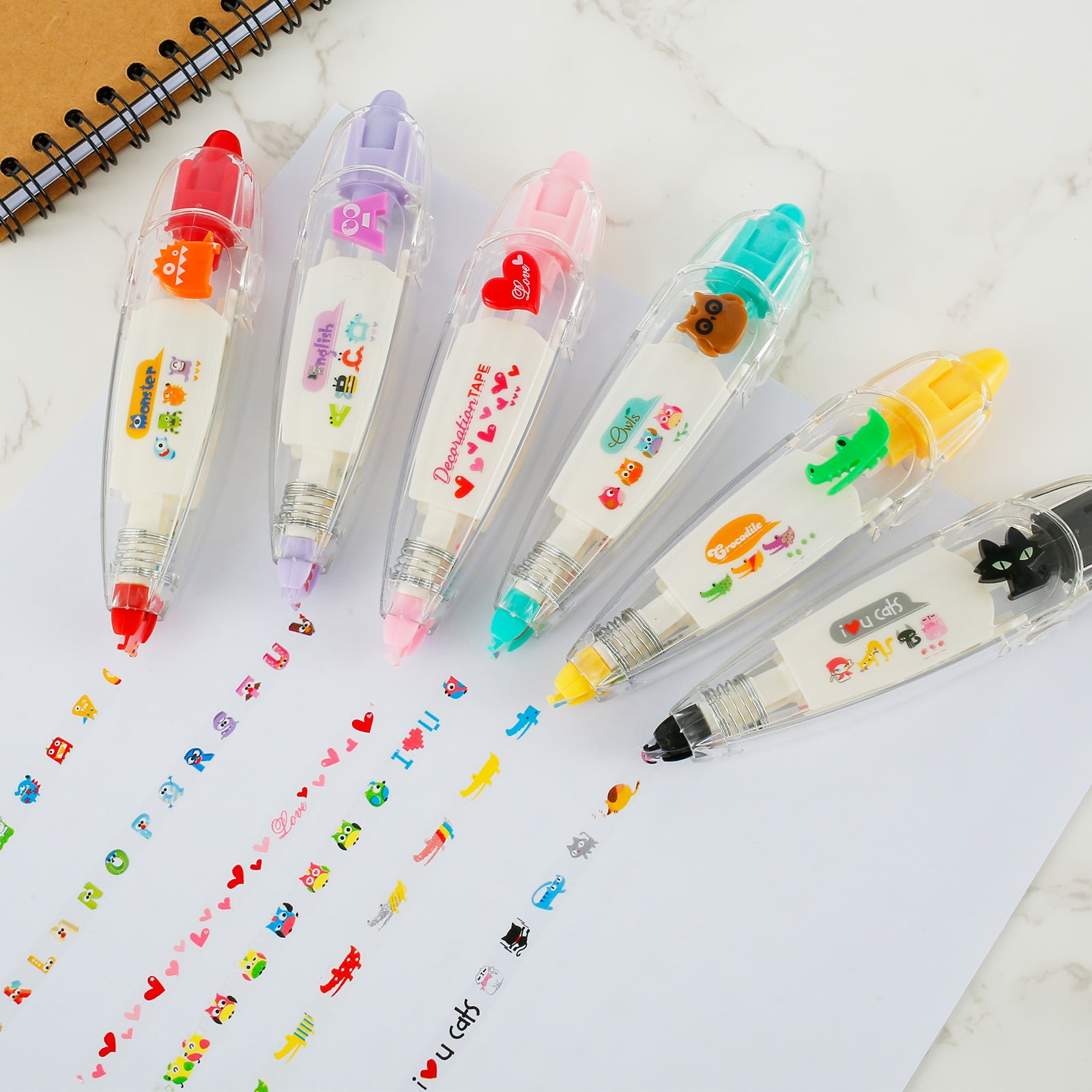 6 Pcs DIY Cute Animals Press Type Decorative Pen, DIY Lace Decoration