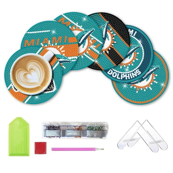 6 Pcs DIY Football-Themed Diamond Art Coasters with Display Stand,Sparkling Rhinestone Craft Kits for Adults, Inspired Handmade Gift Idea