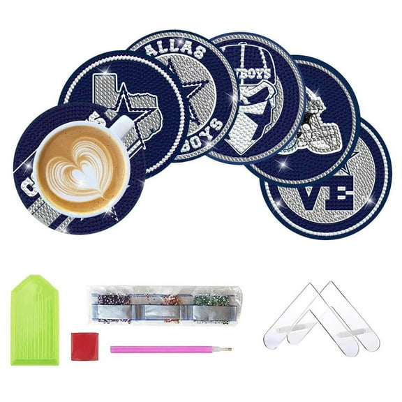 6 Pcs DIY Football-Themed Diamond Art Coasters with Display Stand,Sparkling Rhinestone Craft Kits for Adults, Inspired Handmade Gift Idea