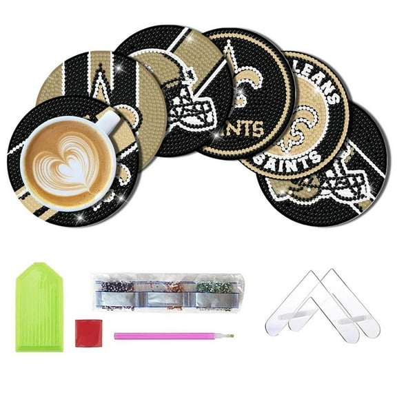 6 Pcs DIY Football-Themed Diamond Art Coasters with Display Stand,Sparkling Rhinestone Craft Kits for Adults, Inspired Handmade Gift Idea