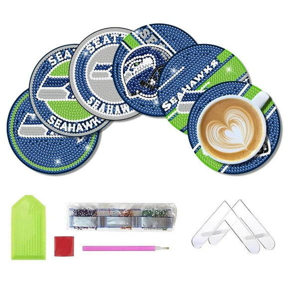 6 Pcs DIY Football-Themed Diamond Art Coasters with Display Stand,Sparkling Rhinestone Craft Kits for Adults, Inspired Handmade Gift Idea
