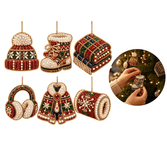 6 Pcs DIY Pearl Diamond Art Christmas Ornaments Kit, Acrylic Tree Pendant Hanging Decoration, Single‑Side Craft Set for Adult Xmas Hand‑Making , A