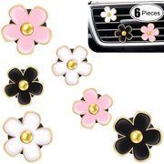 6 Pcs Daisy Flower Air Vent Clip Air Conditioning Outlet Clip Car Air Freshener Clip Charm Car Inter Decor Accessories (Black, Pink, White,3 cm, 3.3 cm)