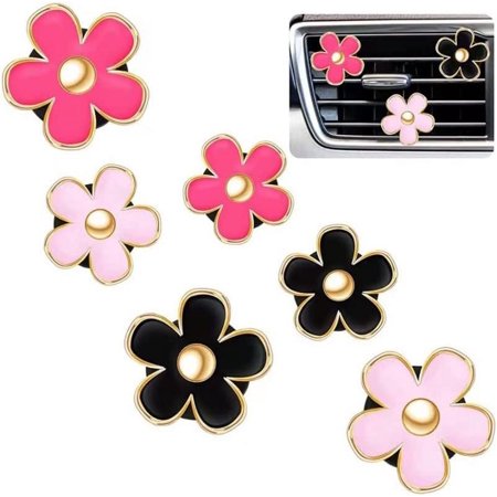 6 Pcs Daisy Flower Car Air Fresheners Vent Clips Car Aromatherapy Air Vent Clips Car Interior Deco (3 aromatherapy clips 3 decorative clips) (A)