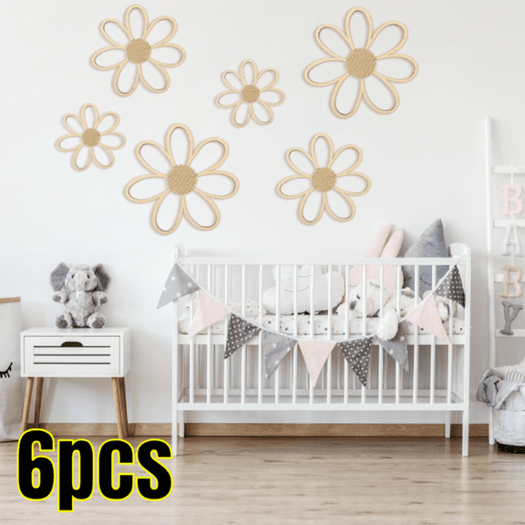 6 Pcs Daisy Wall Decor Wooden Daisy Wall Art Flowers Wall Signs Hanging Plaque for Home Nursery Bedroom Farmhouse Bathroom Decorations Housewarming Gifts