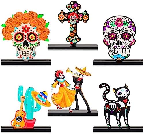 6 Pcs Day of The Dead Decorations Dia De Los Muertos Wooden Table ...