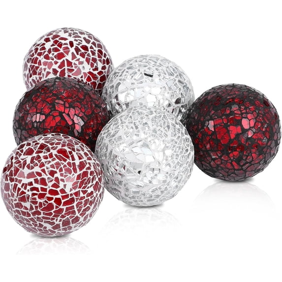6 Pcs Decorative Glass Balls, 2.5 Inch Mosaic Orbs for Centerpieces, Mixed Color Table Spheres for Home Decor, Vase Fillers, and Wedding Bowl Decorations