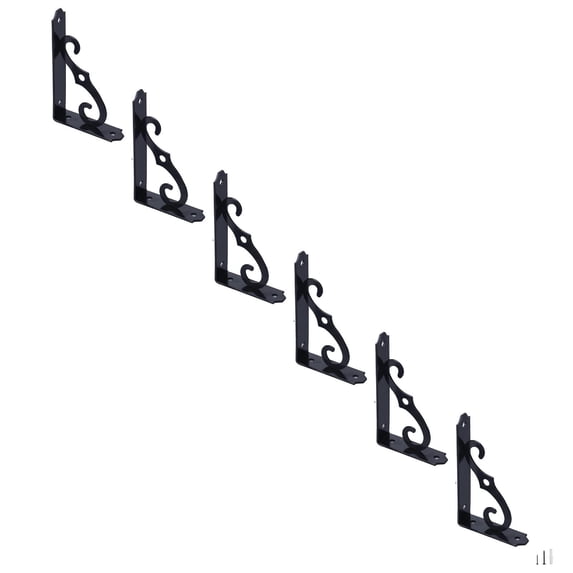 6 Pcs Decorative Shelf Bracket, Wall Mounted Floating Shelf Bracket, L Shape Heavy Duty Metal Shelving Bracket, Metal Corner Brace Right Angle Bracket with Screws for DIY Open Shelving