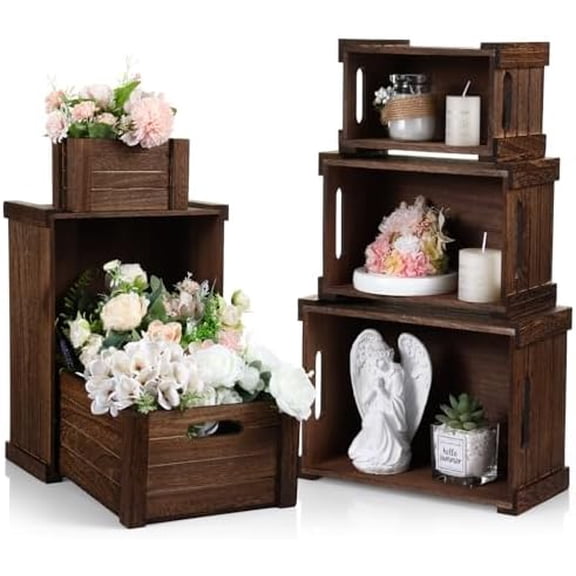 6 Pcs Decorative Wood Crates for Storage Display Rustic Nesting Crates with Handle Farmhouse Wooden Storage Container Boxes for Wedding Party Farmers Market Supplies Decor