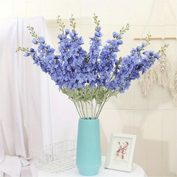 6 Pcs Delphinium Artificial Flowers for Tall Vase Larkspur Fake Flowers 33.5in Long Stem Faux Flowers for Home Wedding Baby Shower Floral Arrangement Centerpiece Table Decorations