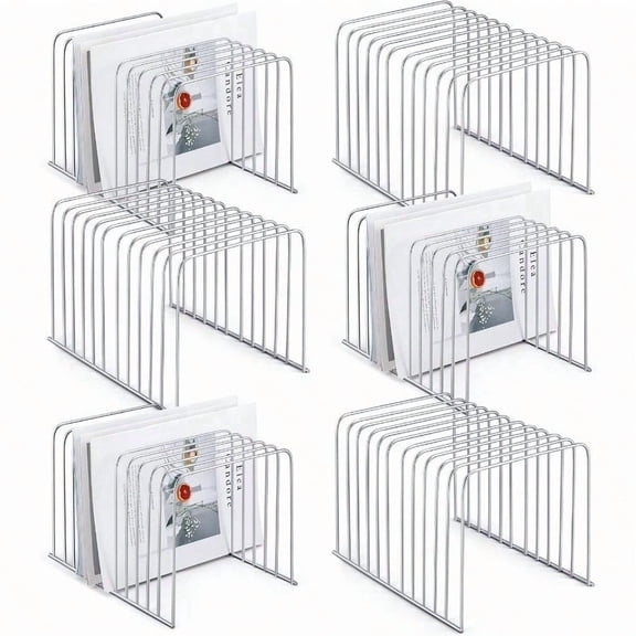 6 Pcs Desktop Organizer Wire Desk File Organizer Vertical Metal Stand up File Stand for Office Home 11 Sections Sier