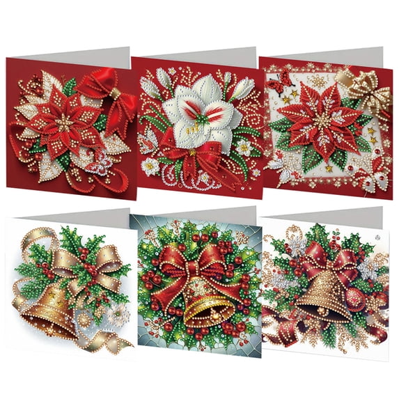 6 Pcs Diamond Art Painting Greeting Cards Set, 5D DIY Diamond Christmas Halloween Blessing Greeting Wish, Birthday Card Making Kits Handmade Gift