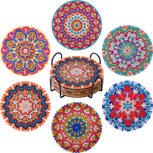 6 Pcs Diamond Painting Coasters Kit with Holder, DIY Diamond Art Coasters  Kits for Beginners, Kitchen Hot Pads,Adults & Kids Small Diamond Painting  Craft Supplies,Great Home and Dining Room Decor 