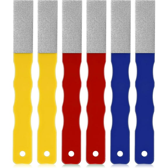 6 Pcs Diamond Sharpening Hones Sets Tutuviw Color Coded Diamond Sharpening Stones Tools Flat Hand File Knife Sharpener for Hunting, Outdoor Red/Yellow/Blue (3Grits #220,400,600)