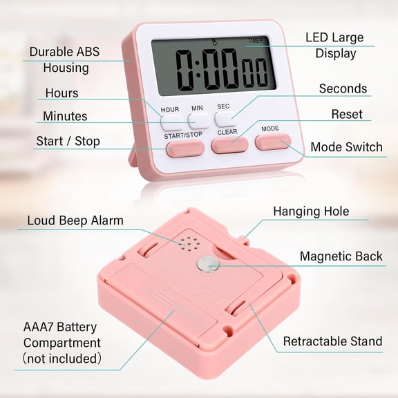 6 Pcs Digital Kitchen Timer 24 Hour Clock and Alarm Function Timer On/Off Switch Minute Second Count up Countdown Loud Alarm for Exercise Cook Baking$$Home Decor, Kitchen, & Other