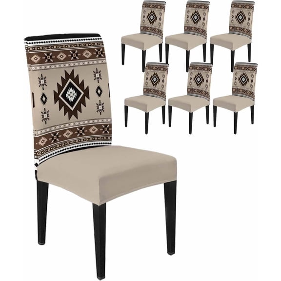 6 Pcs Dining Chair Covers Stretch Spandex Slipcovers Abstract Aztec Ethnic Geometric Art Removable Washable Dining Room Seat Cover Cushion Protector for Home Hotel Decor Boho Brown Tribal Texture