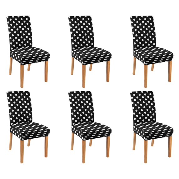 6 Pcs Dining Chair Slipcover High Stretch Removable Washable Chair Seat Protector Cover for Home Party Hotel Wedding Ceremony, Universal Size (black & White Dots)
