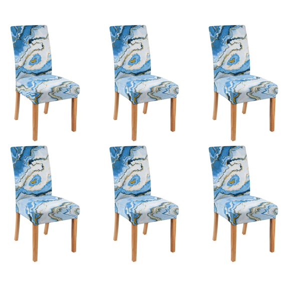 6 Pcs Dining Chair Slipcover High Stretch Removable Washable Kitchen Chair Slipcovers for Home Party Hotel Wedding Ceremony, Universal Size (bule & Gold Marble)
