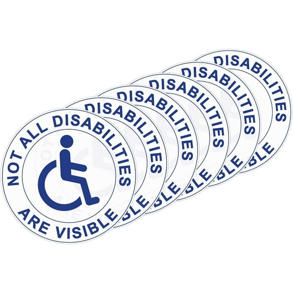 6 Pcs Not All Disabilities Are VISIBLE Car Sticker, Disabled Car Stickers Inside Window, Disabled Badge Sticker Vinyl For Car, Round 115mm - Blue On Clear