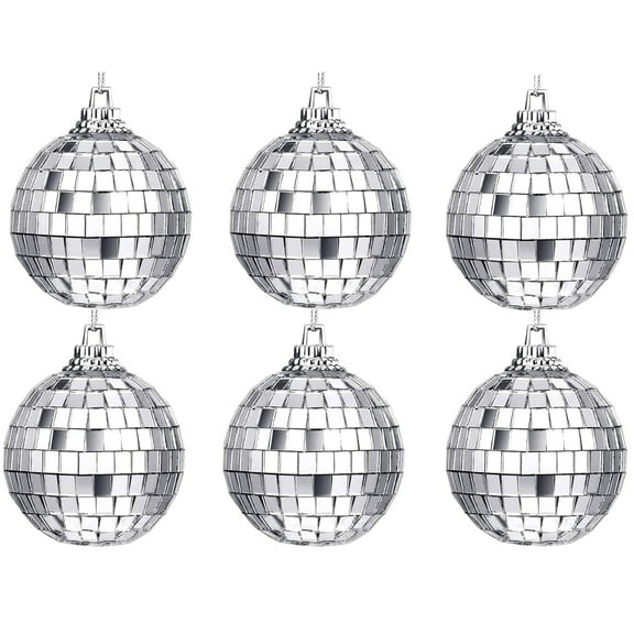 6 Pcs Disco Ball Decoration Ornaments Hanging Mini Mirror Disco Ball with Rope Cake Topper 70s Disco Themed Party Wedding Christmas Supplies (2.36inch)