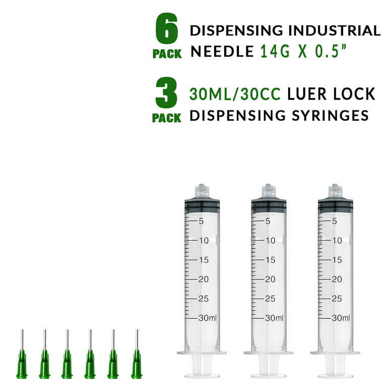 6 Pcs Dispensing Needle 14g x 5 inch with 3 Pcs 30ml Syringe - Blunt Tip Luer Lock Super Long Dispensing Needles, Size: 5 Lengh
