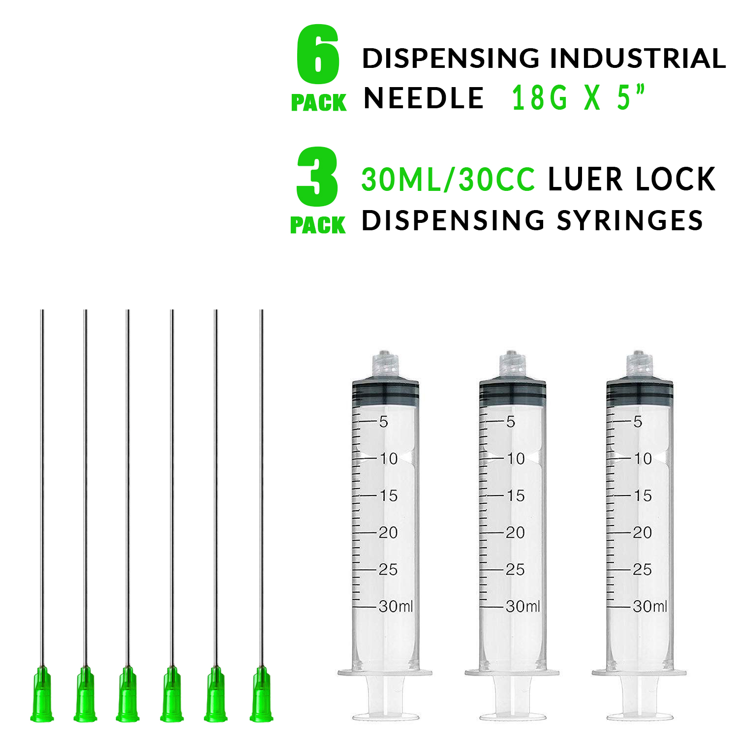 6 Pcs Dispensing Needle 18G x 5" with 3 Pcs 30ml Syringe Blunt Tip