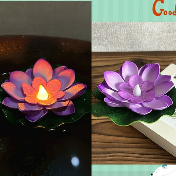 6 Pcs Diwali Lotus Lamp Decorations, Led Waterproof Flameless Lotus Tea Lights with Water Lily Pad, Home Garden Pond Indian Temples Gifts