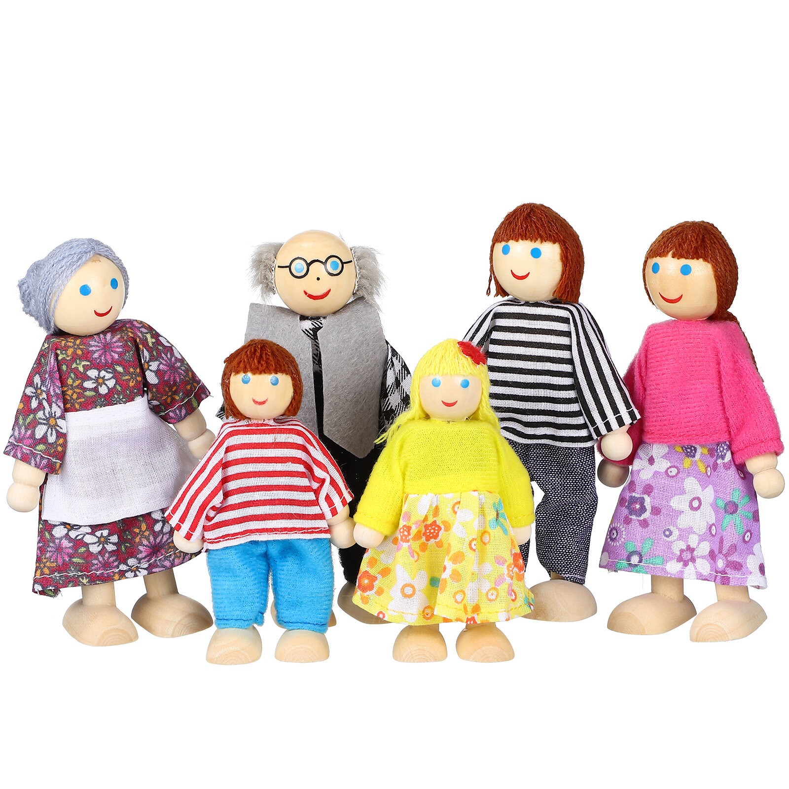 6 Pcs Doll House Figures Family Member Dolls Wooden Puppet Toys for