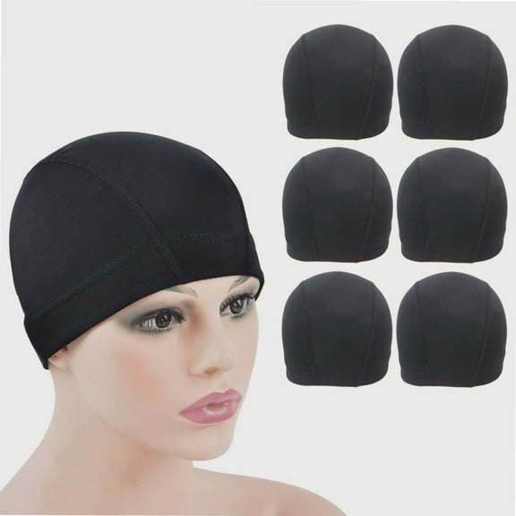 6 Pcs Dome Cap Wig Caps for Making Wig Stretchy Wig Cap with Wide Elastic Band (Black Dome Cap L)