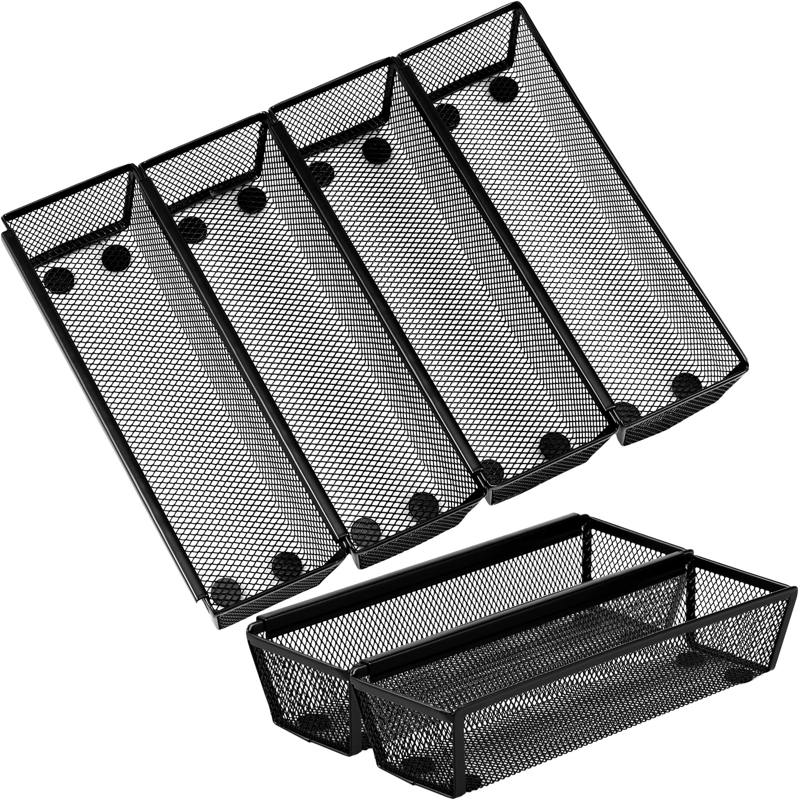6 Pcs Drawer Organizer with Interlocking Arm Metal Utensil Mesh Drawer Organizer Nonslip Utensil Organizer Breathable Silverware Drawer Organizer for Kitchen 9.6x3x2inch Black
