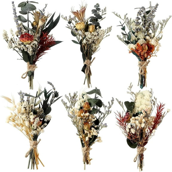 6 Pcs Dried Flowers Bouquets Natural Flower Bouquets Dry Flower Leaves Dried Embossing Flower Plant Stem Bunch,Mini Dried Flower for DIY Wedding Decoration Crafts Photo Props，Christmas Decorations