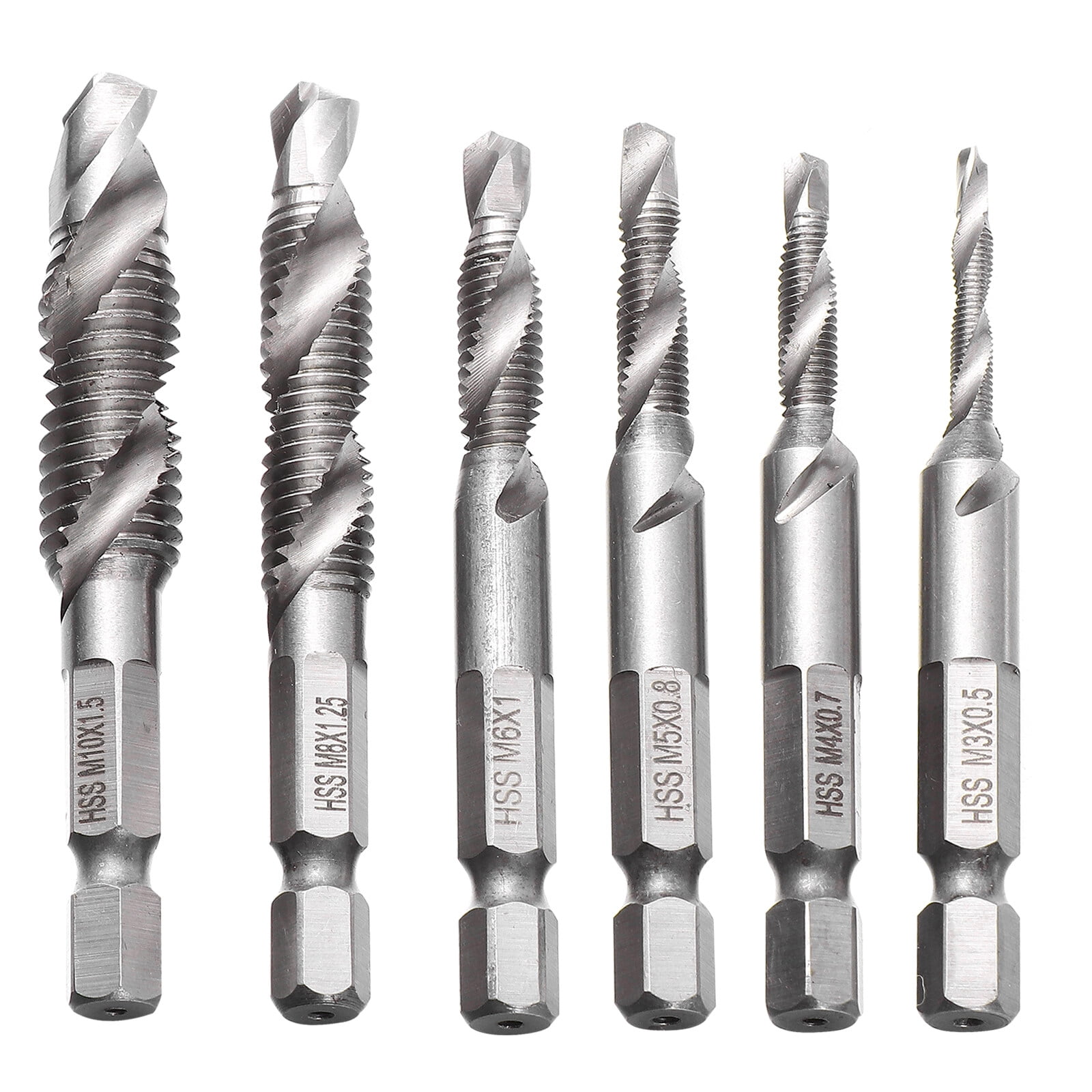 6 Pcs Drill Set High Speeds Steel Hex Shanks Tool Metric Thread Bit Threading Spiral Tap Bits