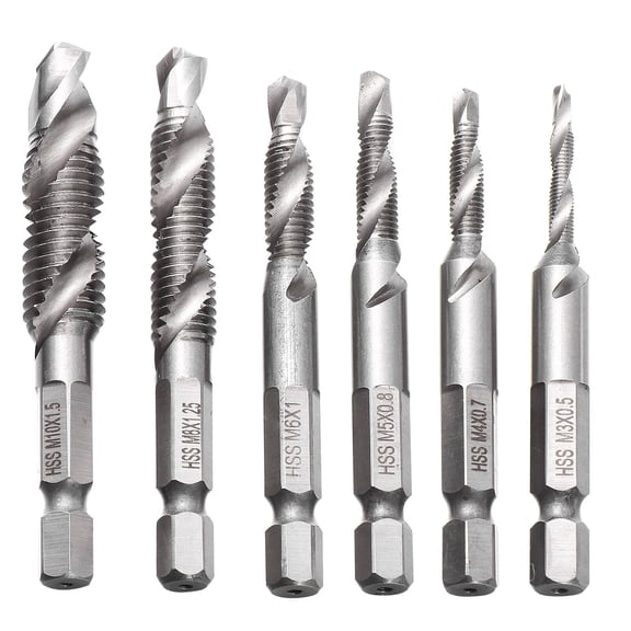 Vosarea 6Pcs High Speed Steel Tap Bit Set with Spiral Drill and Countersink for Industrial Use