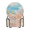 thumbnail image 1 of 6 Pcs Drink Coasters Sets with Holder Pads Cotton Cup Heat-Resistant Hot Mats for Table Protection Blue with Floral, 1 of 7