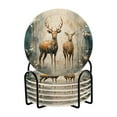 thumbnail image 1 of 6 Pcs Drink Coasters Sets with Holder Pads Cotton Cup Heat-Resistant Hot Mats for Table Protection Deers in Blue, 1 of 7