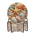 thumbnail image 1 of 6 Pcs Drink Coasters Sets with Holder Pads Cotton Cup Heat-Resistant Hot Mats for Table Protection Starfish and Seashells, 1 of 7