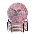 thumbnail image 1 of 6 Pcs Drink Coasters with Holder 3.94in Woven Coasters for Drinks Beautiful Pink Hummingbird Coaster Set for Protection Table, 1 of 7