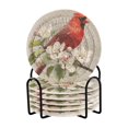 thumbnail image 1 of 6 Pcs Drink Coasters with Holder 3.94in Woven Coasters for Drinks Beautiful Red Bird Coaster Set for Protection Table, 1 of 7
