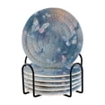 thumbnail image 1 of 6 Pcs Drink Coasters with Holder 3.94in Woven Coasters for Drinks Blue Butterflies Flying Coaster Set for Protection Table, 1 of 7