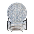 thumbnail image 1 of 6 Pcs Drink Coasters with Holder 3.94in Woven Coasters for Drinks Blue Elegant Geometric Design Coaster Set for Protection Table, 1 of 7