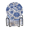 thumbnail image 1 of 6 Pcs Drink Coasters with Holder 3.94in Woven Coasters for Drinks Blue Floral Pattern Coaster Set for Protection Table, 1 of 7