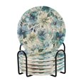 thumbnail image 1 of 6 Pcs Drink Coasters with Holder 3.94in Woven Coasters for Drinks Blue and Green Flowers Coaster Set for Protection Table, 1 of 7