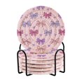 thumbnail image 1 of 6 Pcs Drink Coasters with Holder 3.94in Woven Coasters for Drinks Bows and Heart Pattern Coaster Set for Protection Table, 1 of 7