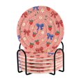 thumbnail image 1 of 6 Pcs Drink Coasters with Holder 3.94in Woven Coasters for Drinks Bows and Strawberries Pattern Coaster Set for Protection Table, 1 of 7