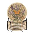 thumbnail image 1 of 6 Pcs Drink Coasters with Holder 3.94in Woven Coasters for Drinks Butterflies and Lavender Pattern Coaster Set for Protection Table, 1 of 7