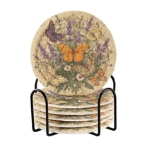 6 Pcs Drink Coasters with Holder 3.94in Woven Coasters for Drinks Butterflies and Lavender Pattern Coaster Set for Protection Table