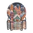 thumbnail image 1 of 6 Pcs Drink Coasters with Holder 3.94in Woven Coasters for Drinks Cartoon Colorful House Coaster Set for Protection Table, 1 of 7