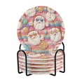 thumbnail image 1 of 6 Pcs Drink Coasters with Holder 3.94in Woven Coasters for Drinks Cartoon-style Santa Claus Coaster Set for Protection Table, 1 of 7